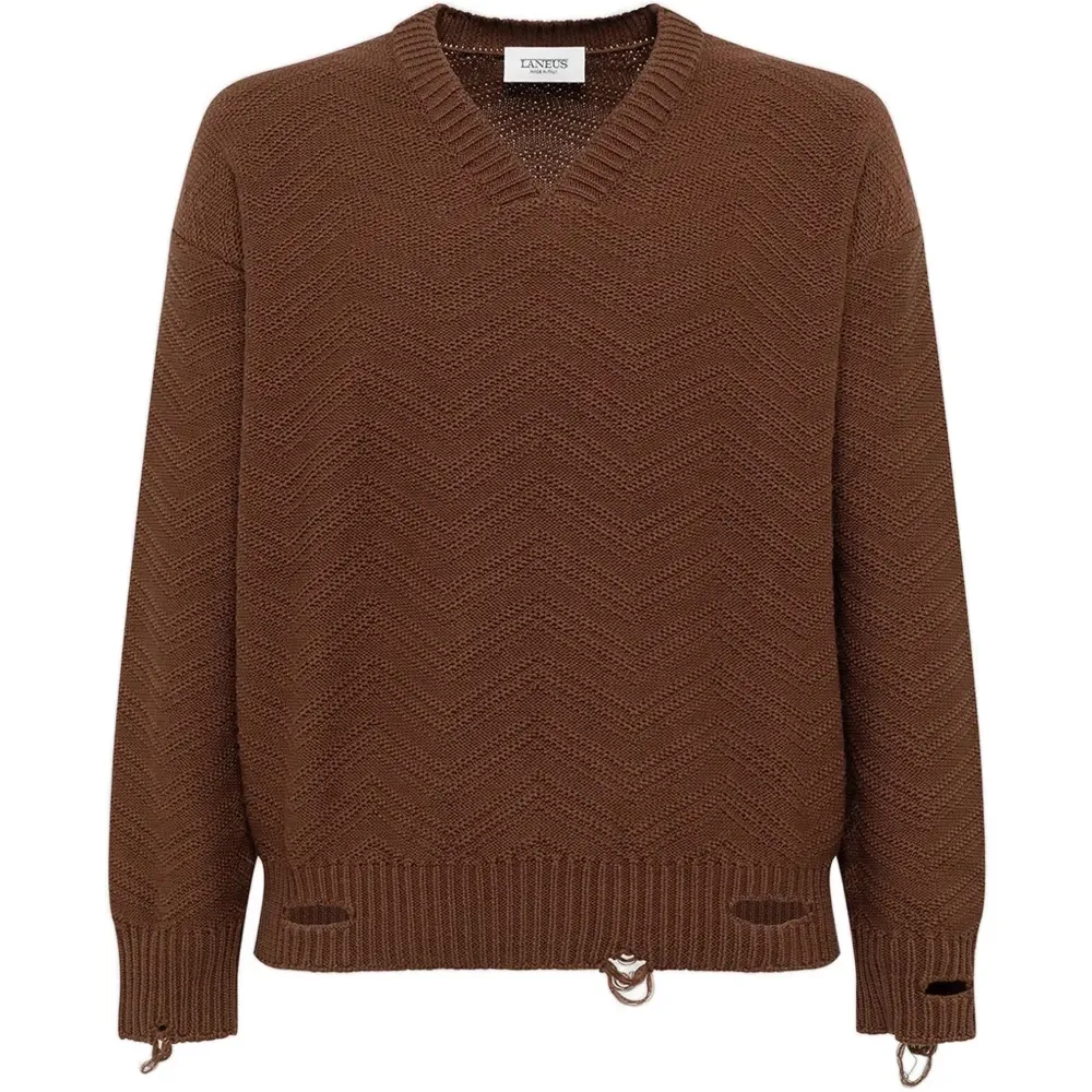 Джемпер с V-образным вырезом и эффектом потертости