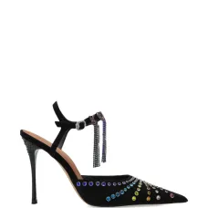 Замшевые туфли-лодочки на каблуке с кристаллами