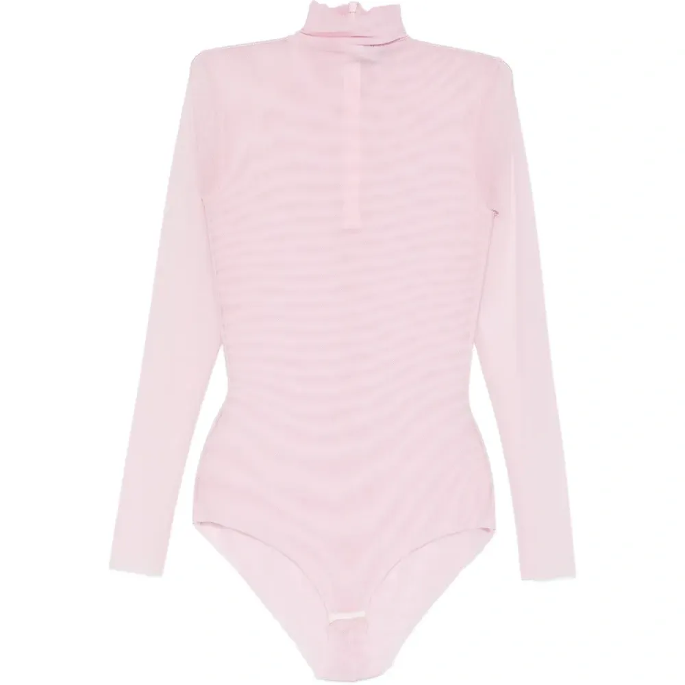 Боди с длинными рукавами и воротником-стойкой