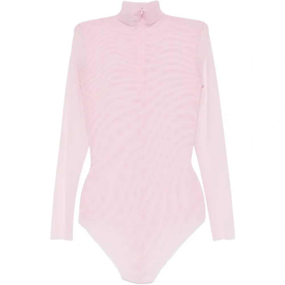 Боди с длинными рукавами и воротником-стойкой