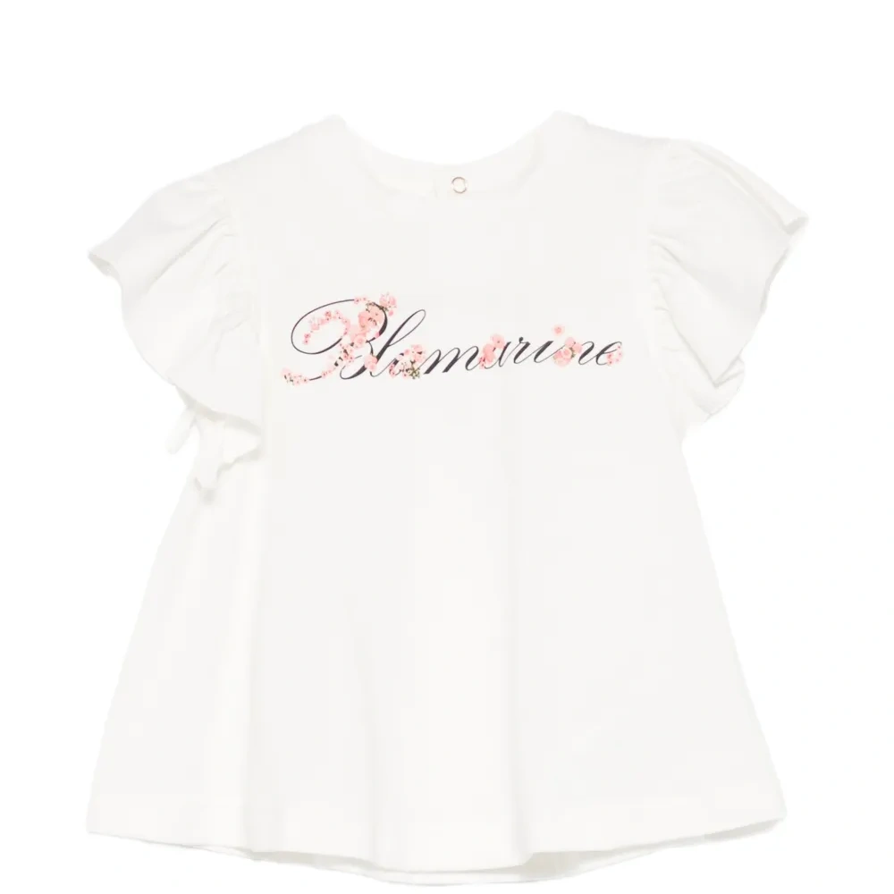 Топ с оборками на рукавах и принтом-логотипом