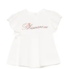 Топ с оборками на рукавах и принтом-логотипом