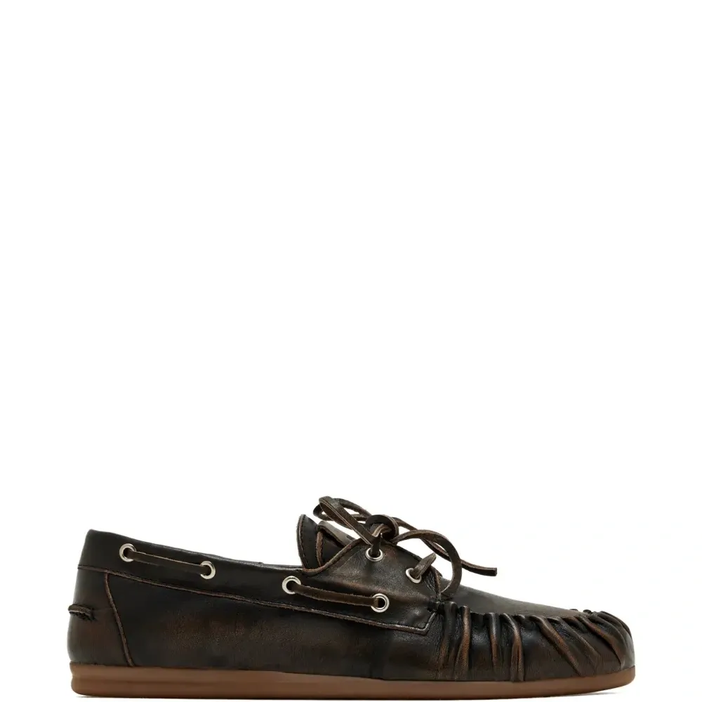 Коричневые лоферы на шнуровке с брашированной отделкой