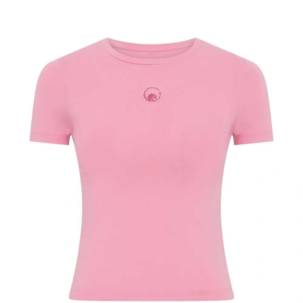 Бейби-фит футболка с логотипом и жемчугом