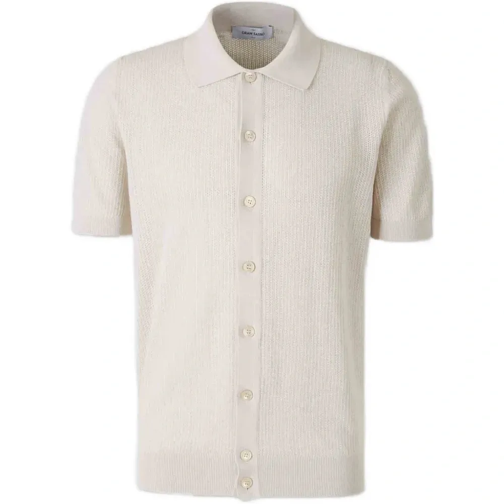 Вязаная рубашка с короткими рукавами и застежкой на пуговицах Вязаная рубашка с короткими рукавами и застежкой на пуговицах