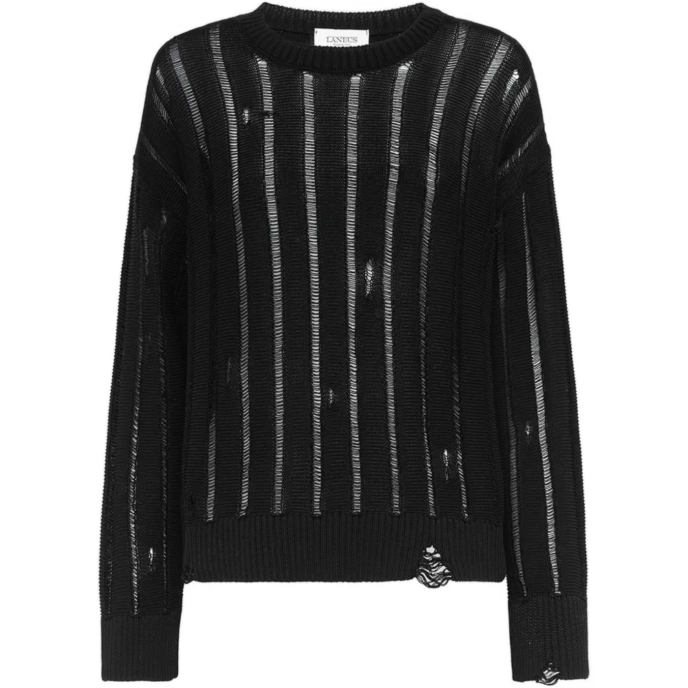 Свитер с эффектом потертости и круглым вырезом