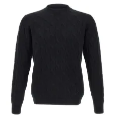 Свитер с косами и ребристой вязкой