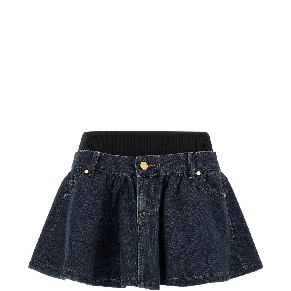 Мини-юбка из денима с контрастной отстрочкой и поясом