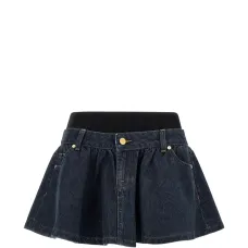 Мини-юбка из денима с контрастной отстрочкой и поясом