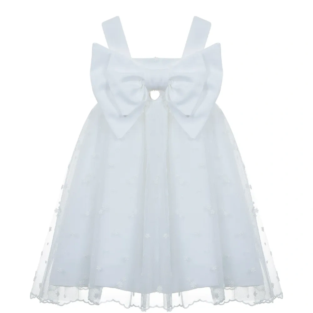 Платье с цветочной вышивкой и бантом