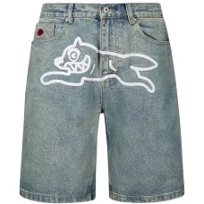 Джинсовые шорты с принтом бегущей собаки