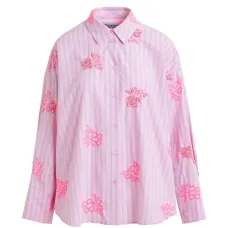 Рубашка в тонкую полоску с цветочной вышивкой