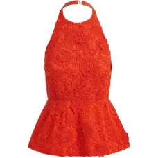 Топ с цветочным кружевом на шее-халтер Топ с цветочным кружевом на шее-халтер