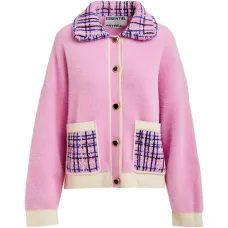 Кардиган с твидовым воротником и накладными карманами