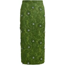 Миди-юбка из кружев с цветочным узором и стразами