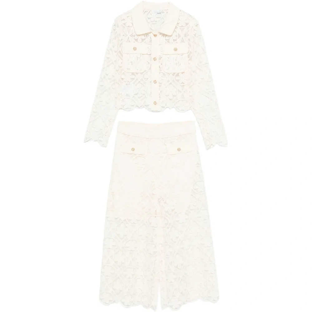 Комплект с брюками из кружев с цветочным узором