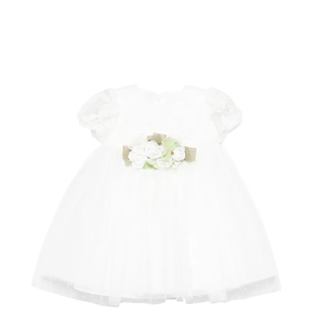 Платье с цветочными аппликациями и короткими рукавами