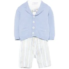 Комплект из четырёх предметов: комбинезоны с бантом и полосатым узором