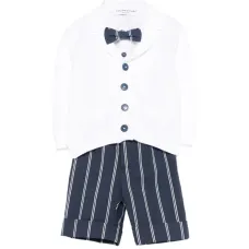 Комплект из четырех предметов с сарафаном в полоску и бантом Комплект из четырех предметов с сарафаном в полоску и бантом