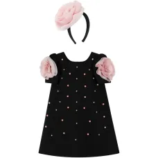 Комплект с платьем, украшенным аппликацией в виде розы