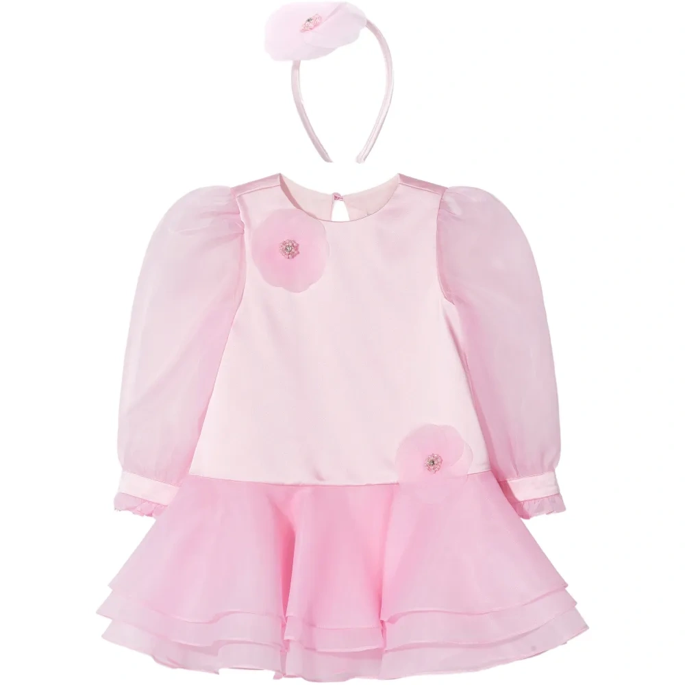 Комплект из многослойного платья с цветочными украшениями