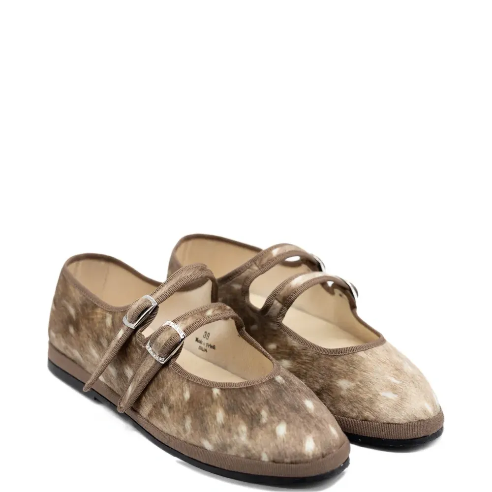 Балетки с двойным ремешком и принтом под оленя