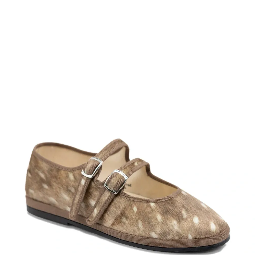 Балетки с двойным ремешком и принтом под оленя