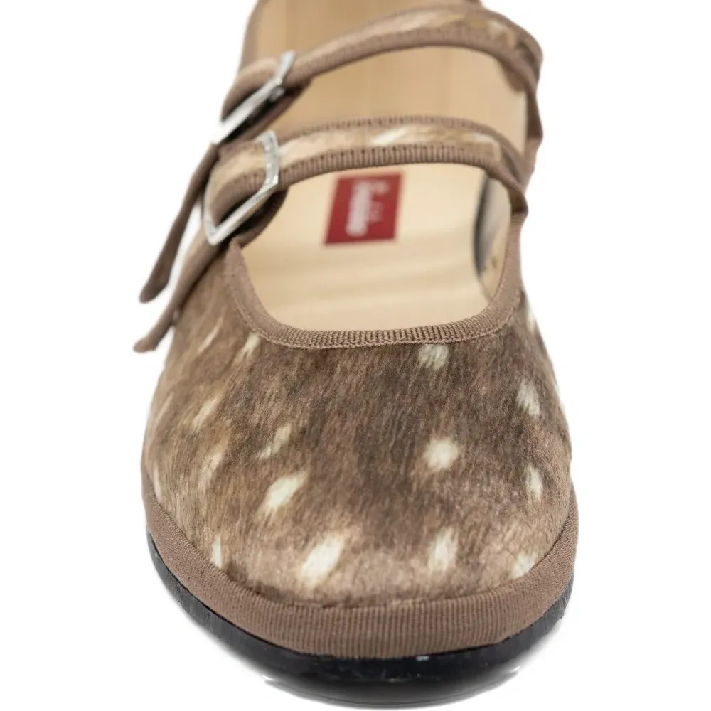 Балетки с двойным ремешком и принтом под оленя