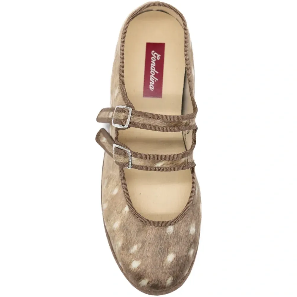 Балетки с двойным ремешком и принтом под оленя