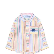 Полосатый вышитый топ с длинными рукавами