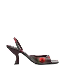 Босоножки на каблуке с цветочным принтом и ремешком на пятке D-Amber