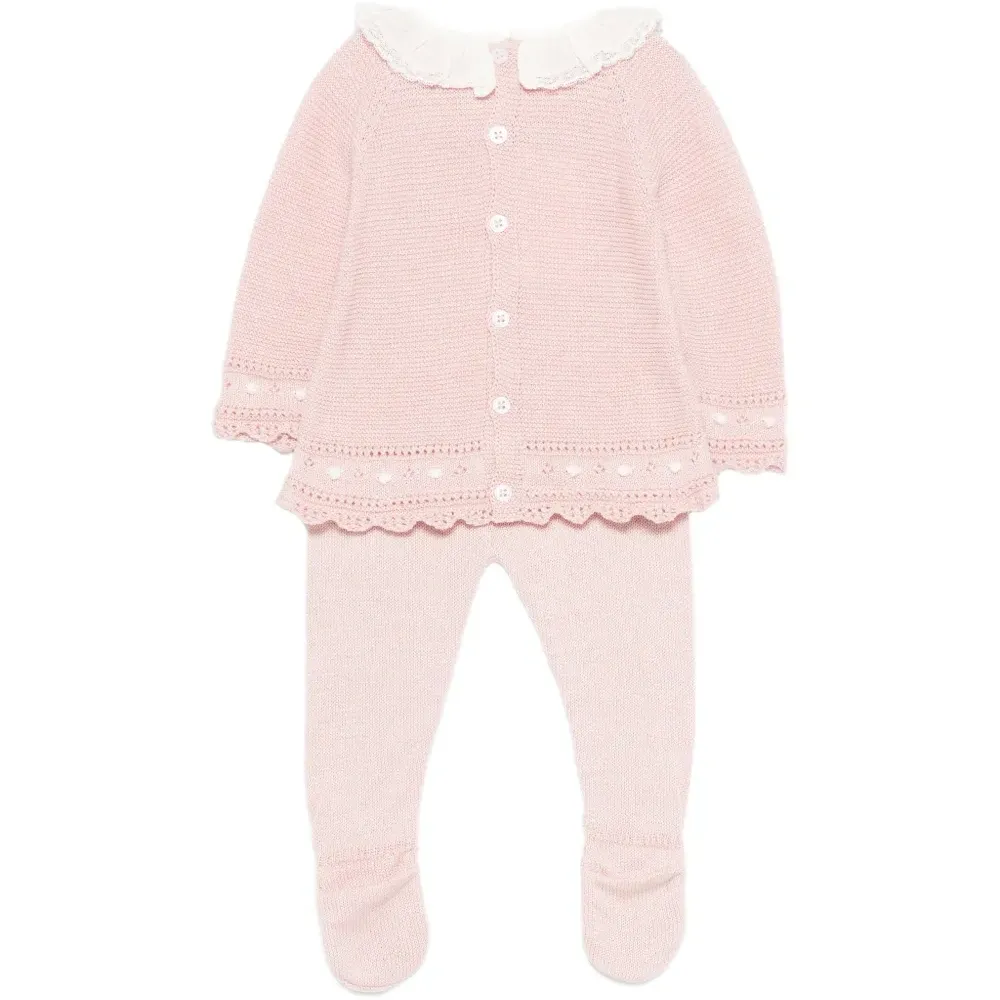 Вязаный комплект с кружевным воротником и брюками