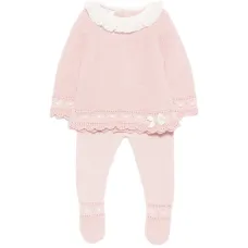 Вязаный комплект с кружевным воротником и брюками