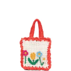 Вязаная сумка с цветочными аппликациями