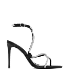 Босоножки на каблуке 100 мм, украшенные кристаллами