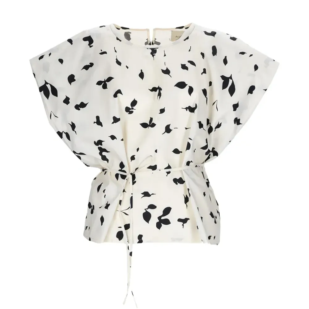 Блуза с принтом в виде листьев и галстучным воротником