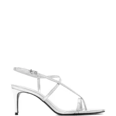 Голубые босоножки на каблуке с перекрещивающимися ремешками