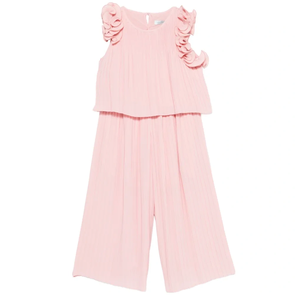 Комплект из гофрированных брюк и блузы с рюшами из газа