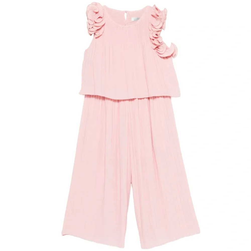 Комплект из гофрированных брюк и блузы с рюшами из газа