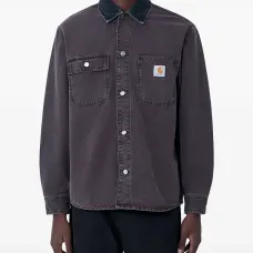 Рубашка-оверчерт с джинсовым воротником и накладными карманами Рубашка-оверчерт с джинсовым воротником и накладными карманами