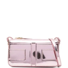 Мини-сумка через плечо с металлическим блеском и нашивкой-логотипом