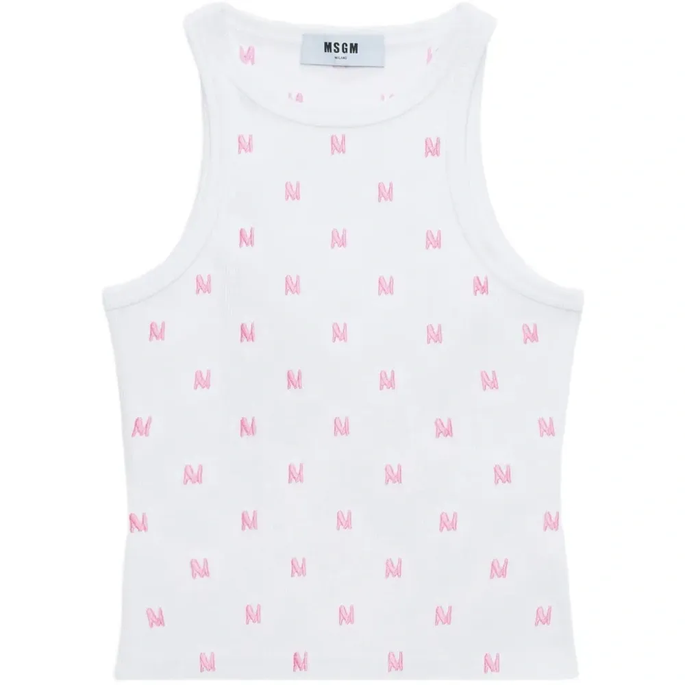 Трикотажная майка в рубчик с монограммой