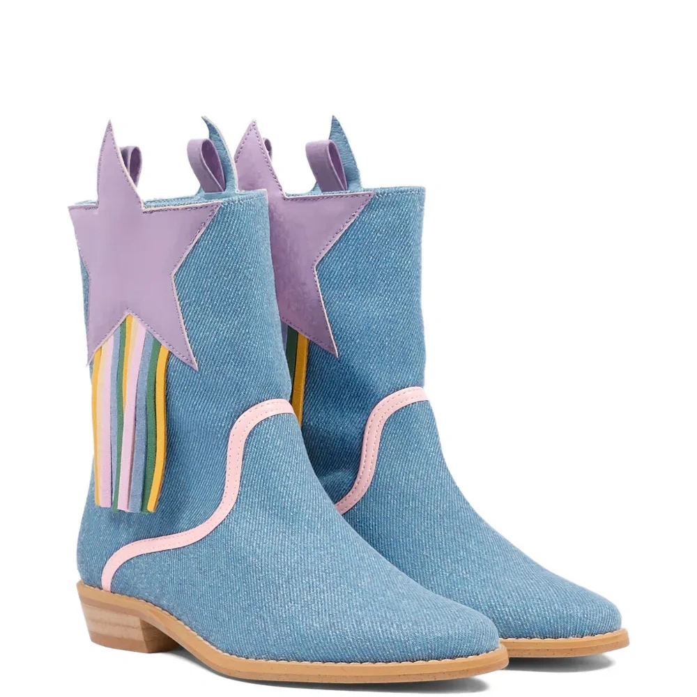 Сапоги с бахромой и звездным узором Сапоги с бахромой и звездным узором