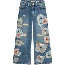 Джинсы с цветочным принтом и бабочками