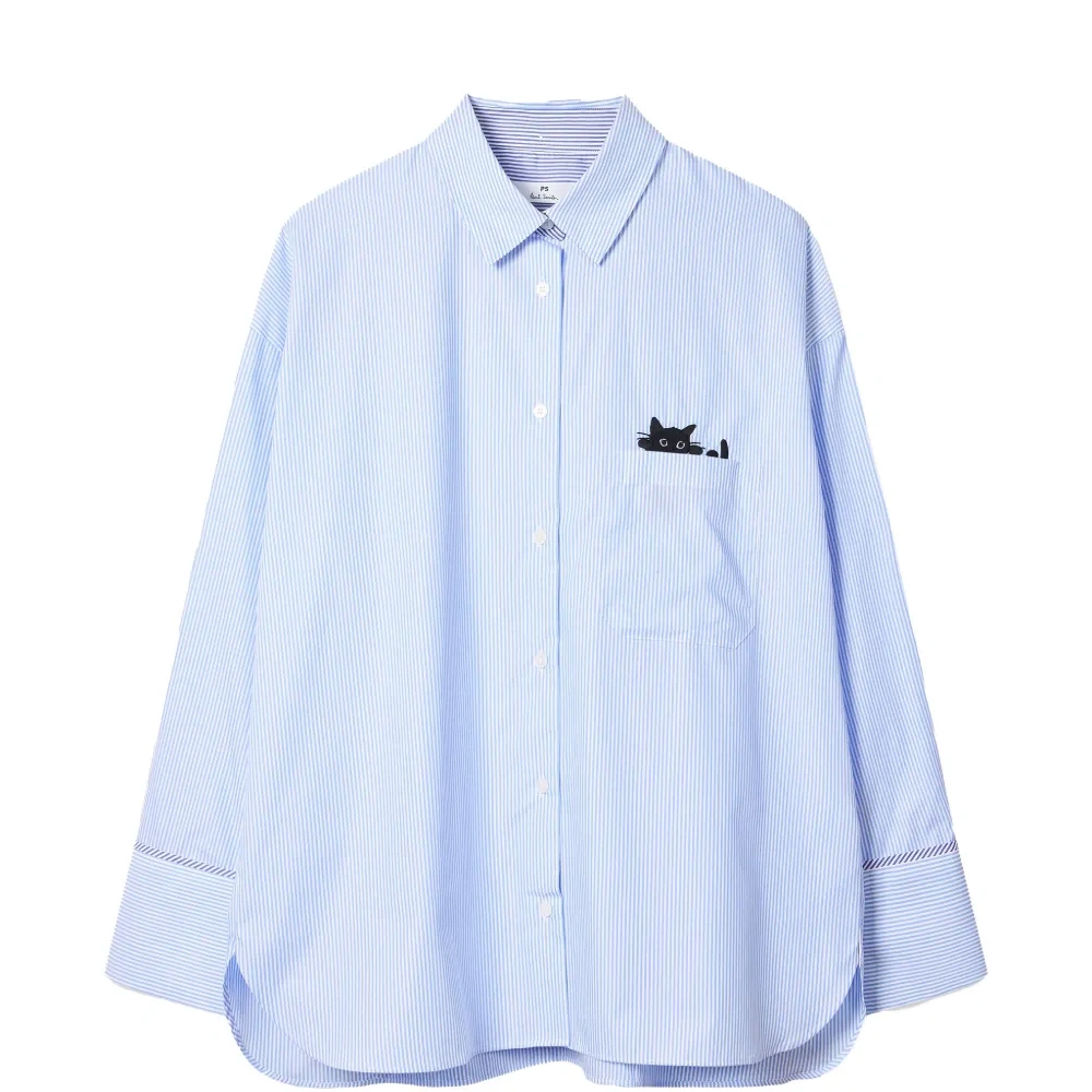 Рубашка в полоску с изображением кота