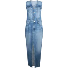 Платье миди с V-образным вырезом и разрезом спереди