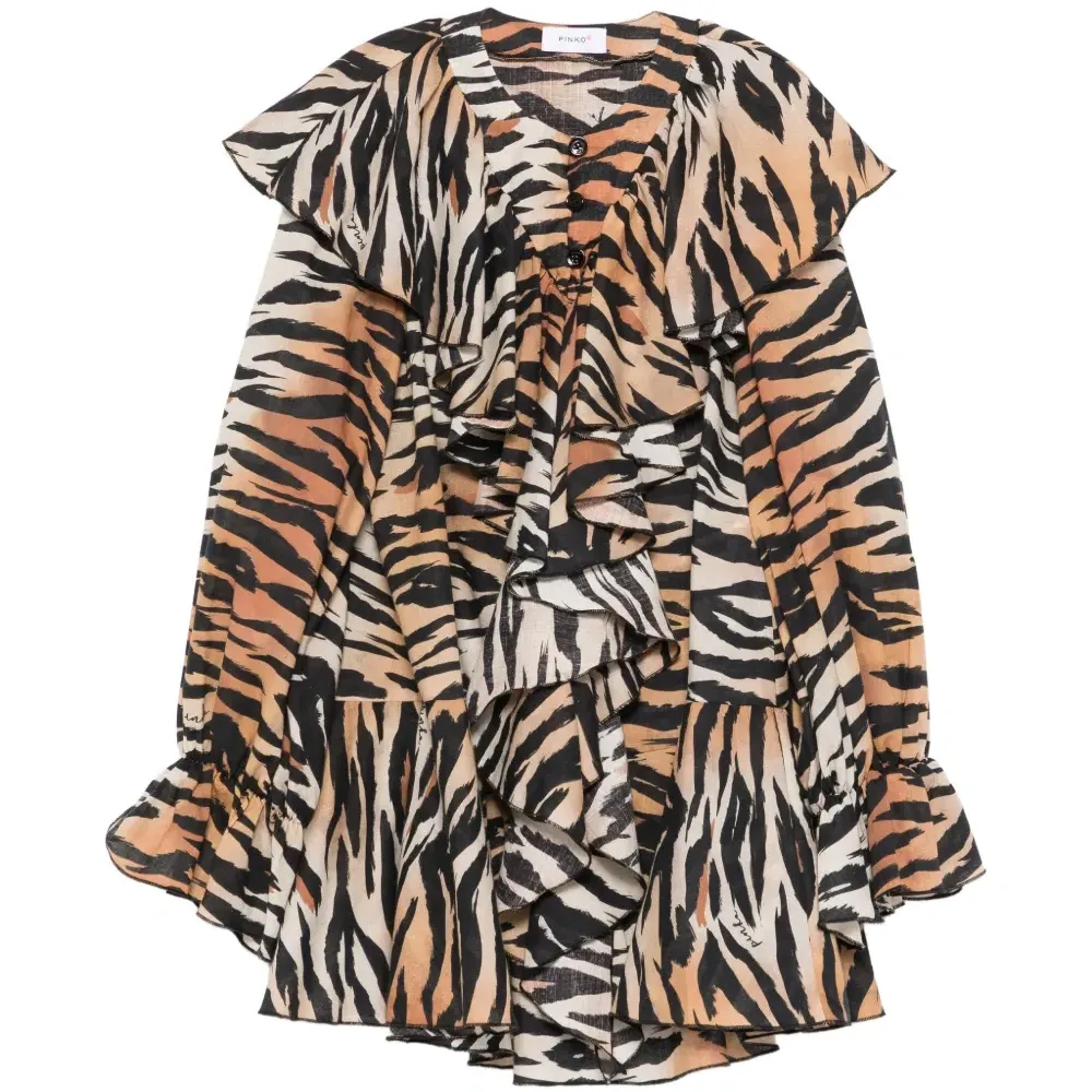 Платье с оборками и тигровым принтом