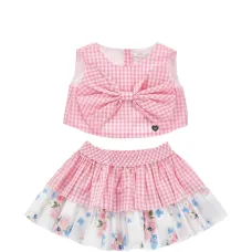 Комплект из топа и юбки в клетку с бантом