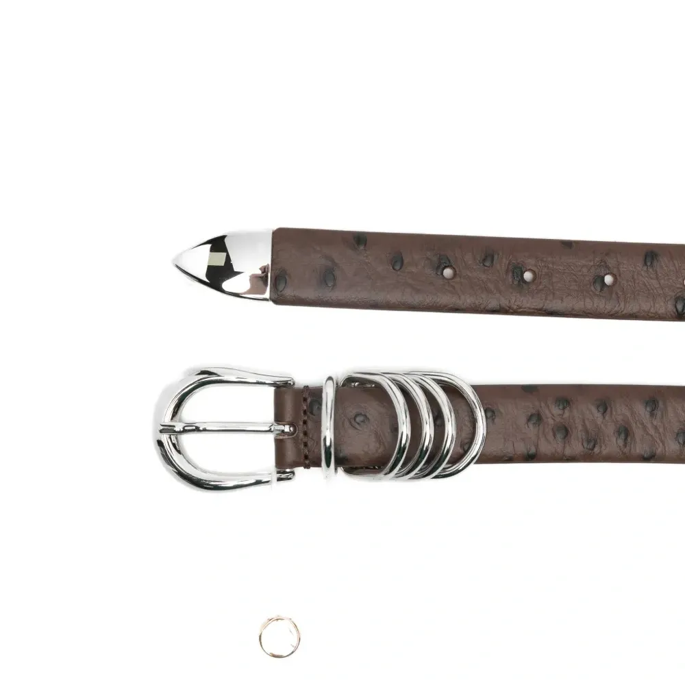 Кожаный ремень с тиснением под страуса цвета гоферовый мальва (холлихок)