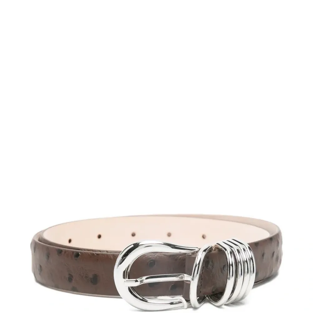 Кожаный ремень с тиснением под страуса цвета гоферовый мальва (холлихок)